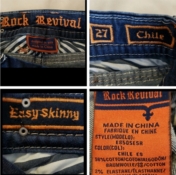 Rock Revival Easy Skinny Chile Blue Jeans Overstitched  Luxury Slip Pocket Chic - Picture 3 of 16